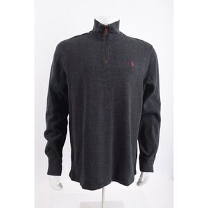 Ralph Lauren Mens 1/4 Zip Sweater XL Charcoal Gray Pullover Cotton
